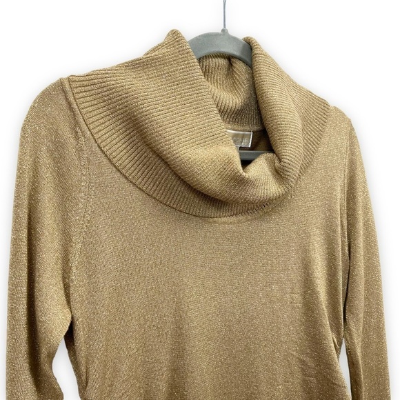 MICHAEL KORS Sweater Womens Medium Petite Gold Shiny Threading Cowl Neck - Picture 3 of 12